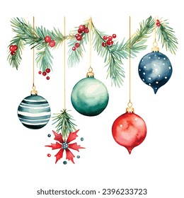 Whimsical Holiday Sparkle: Watercolor Illustrations of Garland and Balls