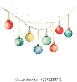 Whimsical Holiday Sparkle: Watercolor Illustrations of Garland and Balls