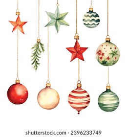 Whimsical Holiday Sparkle: Watercolor Illustrations of Garland and Balls