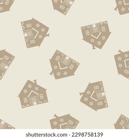 Whimsical house in gender neutral vector pattern. Rustic organic domestic street on seamless background.