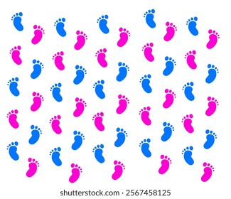 Whimsical illustration of baby footprints in vibrant purple and blue tones. Playful and soothing design, ideal for themes related to babies, nursery decor, family, baby showers, and children’s product