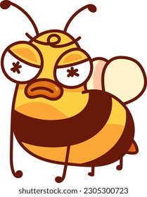 Whimsical illustration, a bee takes on a silly and angry expression, resulting in a comical and entertaining scene. Its exaggerated features add to the playful nature of the artwork.