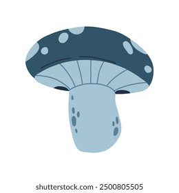 A whimsical illustration of a blue mushroom with a speckled cap and a sturdy stem, showcasing a playful and stylized design. Perfect for nature-themed, fantasy, or botanical projects.