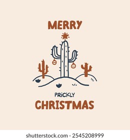 A whimsical illustration of a cactus decorated for Christmas, featuring holiday ornaments and festive cheer. Perfect for unique seasonal greetings with a desert twist