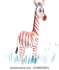 A whimsical illustration of a cartoon zebra with colorful stripes standing on a white background, depicting creativity and fun.