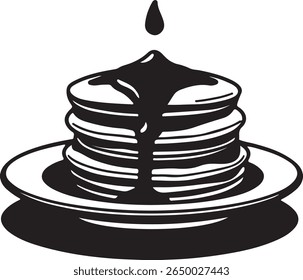 Ilustração caprichosa de uma deliciosa pilha de panquecas douradas com garoa de xarope