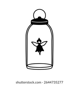 A whimsical illustration of a fairy nestled inside a charming lantern jar, depicted with vibrant colors and intricate detail.