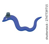 Whimsical illustration featuring a blue snake wearing a formal hat, adding a touch of elegance to this slithery creature