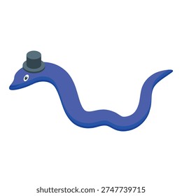Whimsical illustration featuring a blue snake wearing a formal hat, adding a touch of elegance to this slithery creature