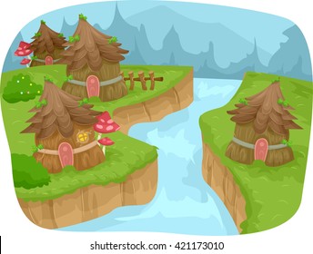 Whimsical Illustration Featuring a Fairy Village
