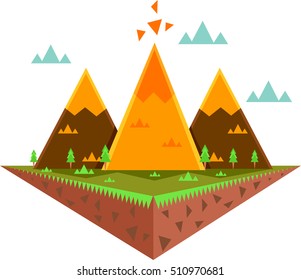 Whimsical Illustration Featuring a Floating Island Decorated with Colorful Triangles