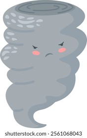 Whimsical illustration featuring a grey tornado with a disgruntled face, adding personality to extreme weather, ideal for children s books and educational materials