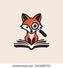 A whimsical illustration of a fox curiously searching through a book, perfect for children's books, educational materials, or creative projects.