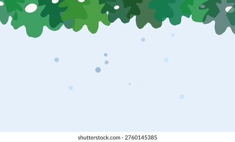 A whimsical illustration of a green leafy border with scattered blue dots on a white background, evoking a sense of nature and tranquility