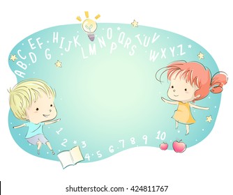 Whimsical Illustration of Kids Surrounded by Letters of the Alphabet