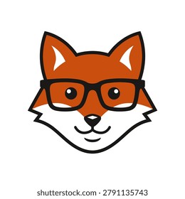Whimsical illustration of an orange fox head wearing smart black glasses, symbolizing intelligence, craftiness, geek culture, and creative wisdom for modern brands.
