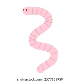 A whimsical illustration of a pink worm with a simple design and playful curves, set against a white background.