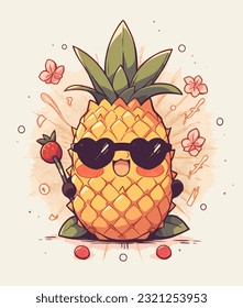 A whimsical illustration of a playful pineapple