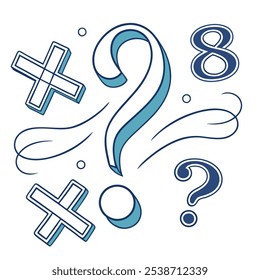 A whimsical illustration of a question mark, a plus sign, and the number 8. This playful graphic is perfect for adding a touch of whimsy to your designs.