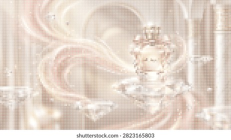 Whimsical illustration of royal princess surrounded by glowing light swirls and soft magical atmosphere golden tones