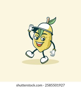 A whimsical illustration of a smiling lemon cartoon character tipping its hat.