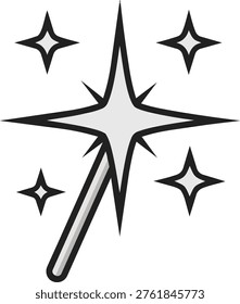 A whimsical illustration of a sparkling wand surrounded by stars, evoking a sense of magic, wonder, and enchantment. Perfect for fantasy themes.