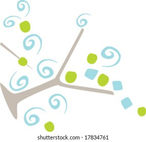 Whimsical illustration of a spilled martini glass.