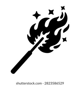 A whimsical illustration of a wand emitting flames and sparkles, symbolizing magic, enchantment, and mystical powers in a fantasy setting.