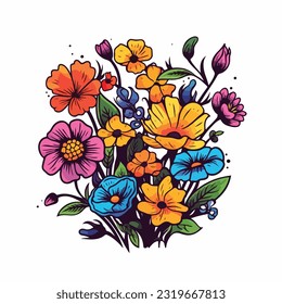 A whimsical illustration of wild flowers