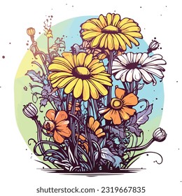 A whimsical illustration of wild flowers