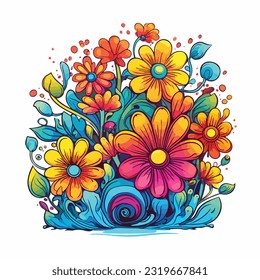A whimsical illustration of wild flowers