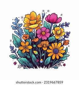 A whimsical illustration of wild flowers