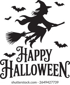 A whimsical illustration of a witch's broomstick soaring through the night sky, possibly with a friendly ghost companion.