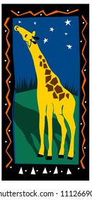 whimsical illustration of yellow giraffe with decorative frame
