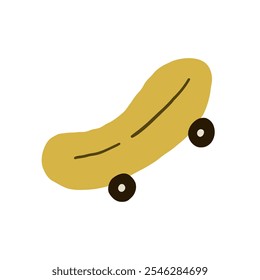 A whimsical illustration of a yellow skateboard resembling a banana, showcasing playful and creative design elements. Perfect for projects requiring unique and abstract art concepts