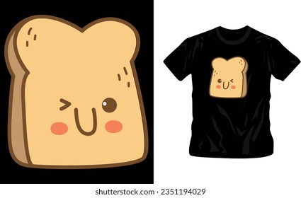 Imágenes caprichosas de personajes de caricatura de la rebanada de pan concepto de comida rápida diseño de camisetas plantilla editable