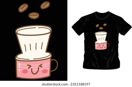 Whimsical illustrations of coffee cartoon characters fast food concept t-shirt design editable template