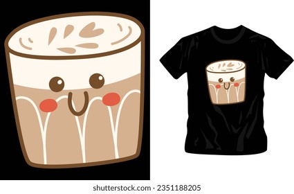 Whimsical illustrations of coffee cartoon characters fast food concept t-shirt design editable template
