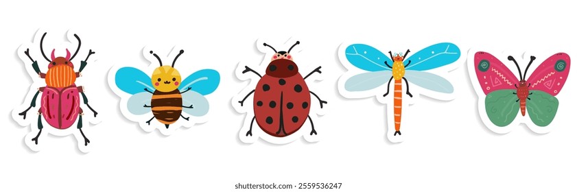 Whimsical Insect Sticker Collection Vector  