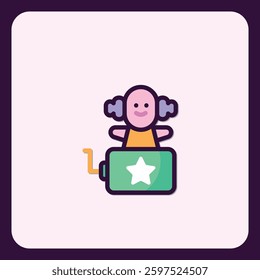 Whimsical Jack-in-the-Box Icon Representing Childhood Joy and Surprise