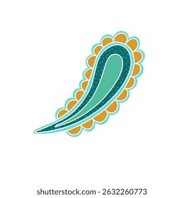 Whimsical Jacobean Folk Art Floral Paisley Leaf Plant Vector Motif Isolated Traditional Element Cute Colors Ornamental Illustration