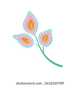 Whimsical Jacobean Folk Art Floral Paisley Leaf Plant Vector Motif Isolated Traditional Element Cute Colors Ornamental Illustration