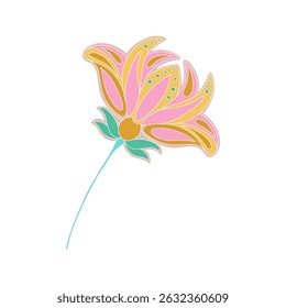 Whimsical Jacobean Folk Art Floral Paisley Flower Plant Vector Motif Isolated Traditional Element Cute Colors Ornamental Illustration