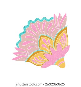 Whimsical Jacobean Folk Art Floral Paisley Flower Plant Vector Motif Isolated Traditional Element Cute Colors Ornamental Illustration