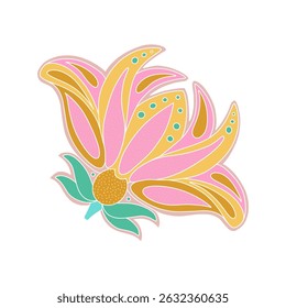 Whimsical Jacobean Folk Art Floral Paisley Flower Plant Vector Motif Isolated Traditional Element Cute Colors Ornamental Illustration