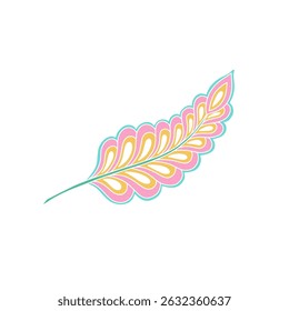 Whimsical Jacobean Folk Art Floral Paisley Leaf Plant Vector Motif Isolated Traditional Element Cute Colors Ornamental Illustration