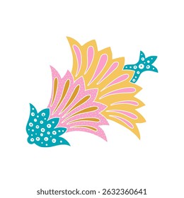 Whimsical Jacobean Folk Art Floral Paisley Flower Plant Vector Motif Isolated Traditional Element Cute Colors Ornamental Illustration