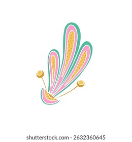 Whimsical Jacobean Folk Art Floral Paisley Plant Vector Motif Isolated Traditional Element Cute Colors Ornamental Illustration
