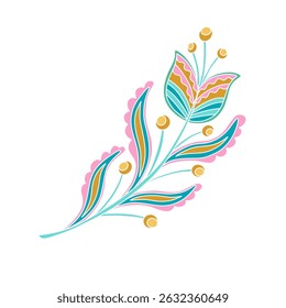 Whimsical Jacobean Folk Art Floral Paisley Flower Plant Vector Motif Isolated Traditional Element Cute Colors Ornamental Illustration
