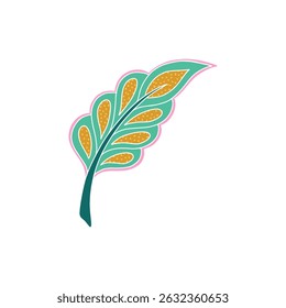 Whimsical Jacobean Folk Art Floral Paisley Leaf Plant Vector Motif Isolated Traditional Element Cute Colors Ornamental Illustration